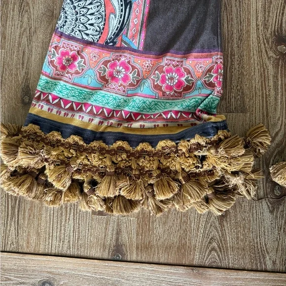 Brown flare Pants with Coral & Turquoise Accents and tassels. Music festivals - Picture 3 of 7